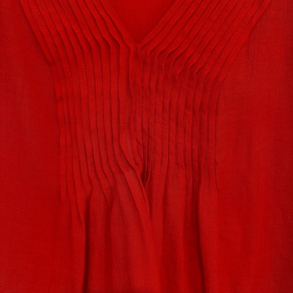 Nanette Lepore | Pleated Plackett Front Blouse Top Red Medium - Picture 3 of 6